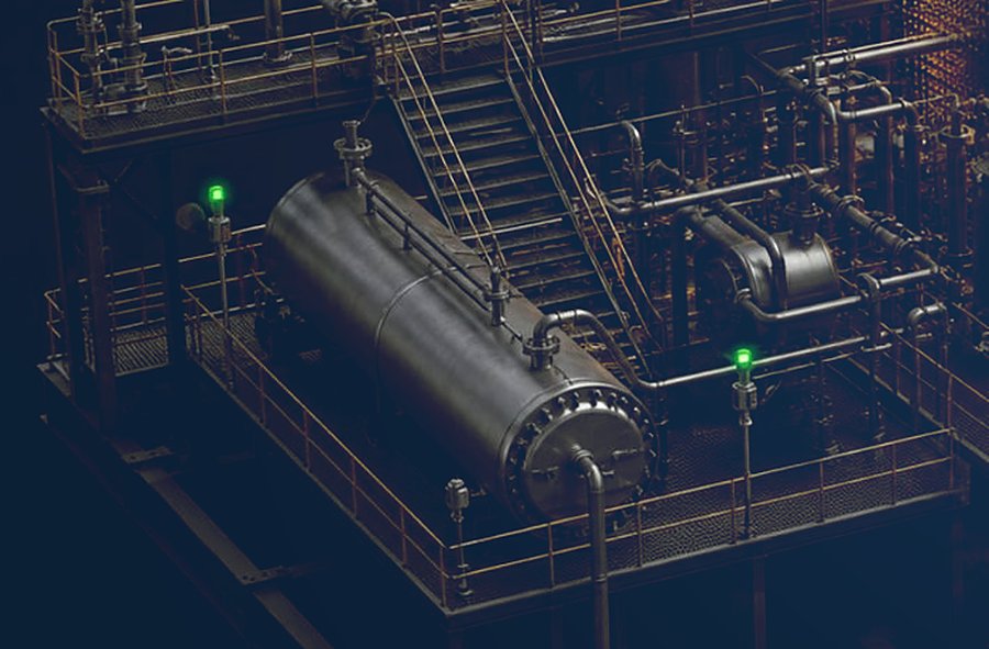 Process vessel and detectors on a modelled module