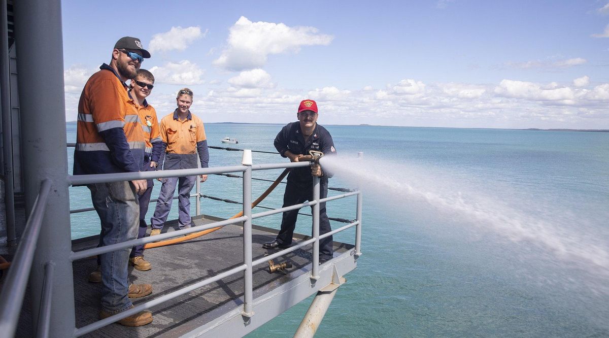 Workers on an offshore facility